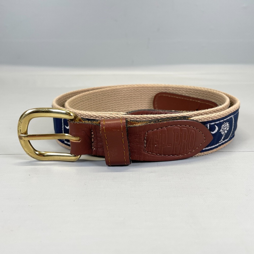 ZEP-PRO Belt Mens 40 Navy Fabric Leather South Carolina Palmetto Brass - USA